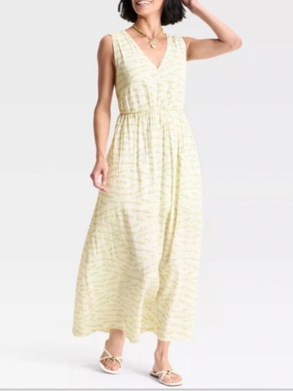 New Day Fish Print Maxi Open Back Sundress Size Large NWT